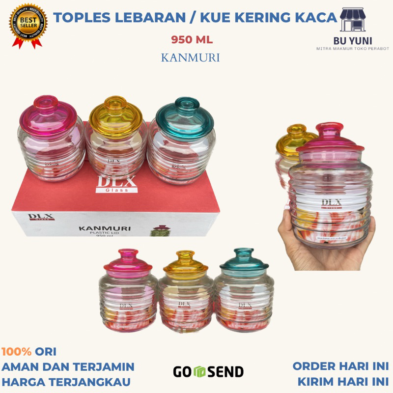 SALE TOPLES KUE KERING KACA KEDAP UDARA KANMURI 950 ML / TOPLES LEBARAN DLX GLASS