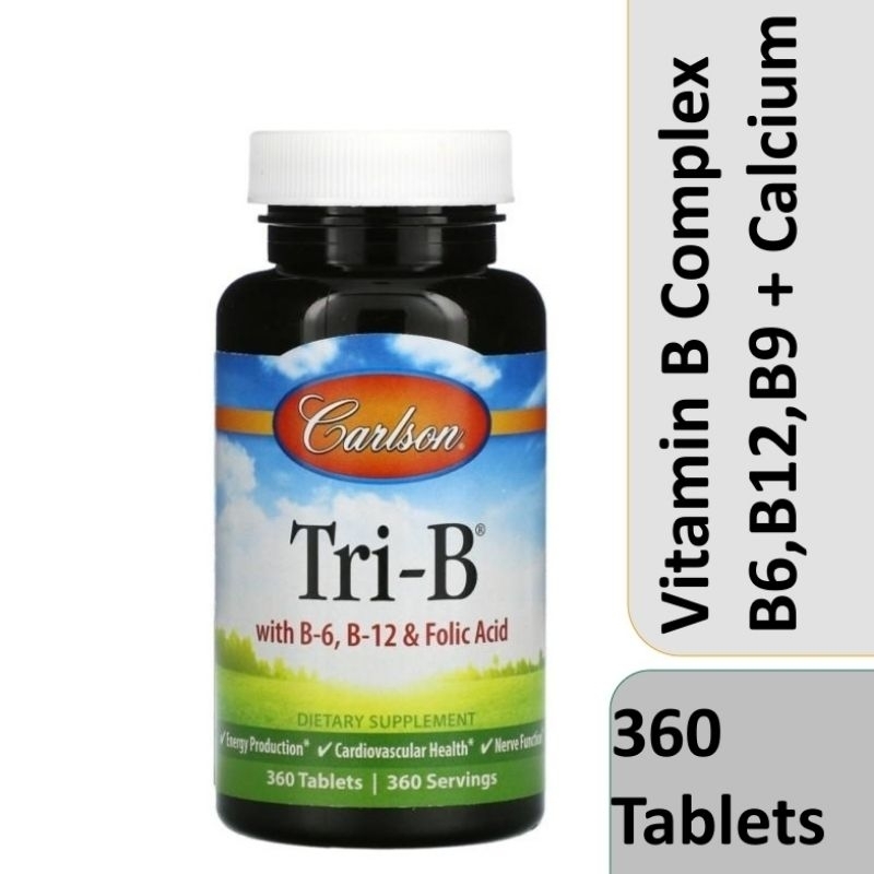 Carlson Vitamin B Complex B6 B12 B9 Folic Acid pyridoxine HCl cyanocobalamin Calcium 360 tablets tab