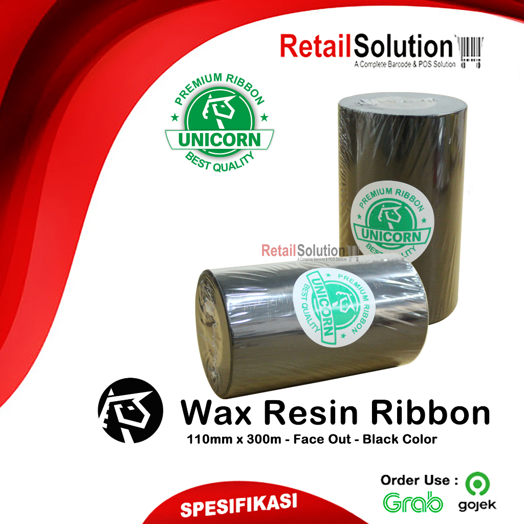 Ribbon Tinta Barcode Label - Unicorn Wax Resin 110 x 300 M 110x300 M