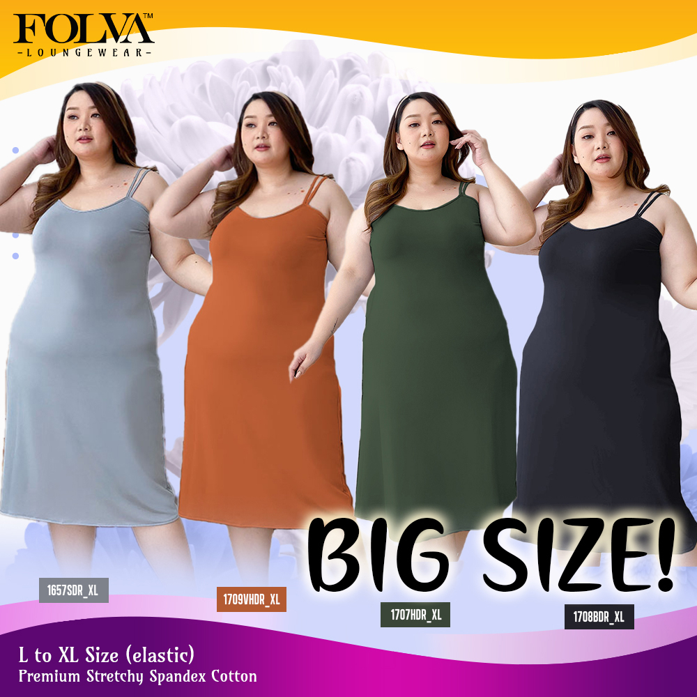 Dress tanktop selutut baju tidur wanita spandex melar big size jumbo