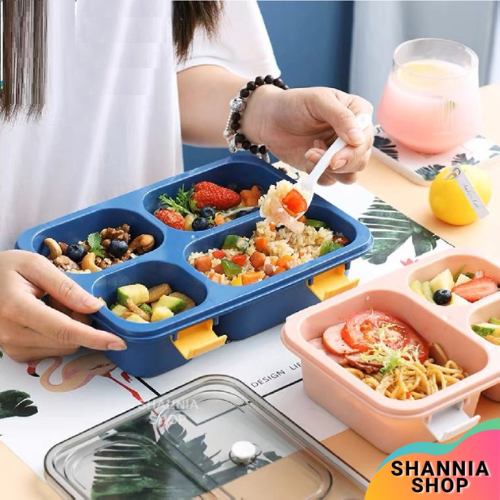 E010  Kotak Bekal Tempat Makan Lunch Box 4 Sekat / Kotak makan Bento 4 Grid