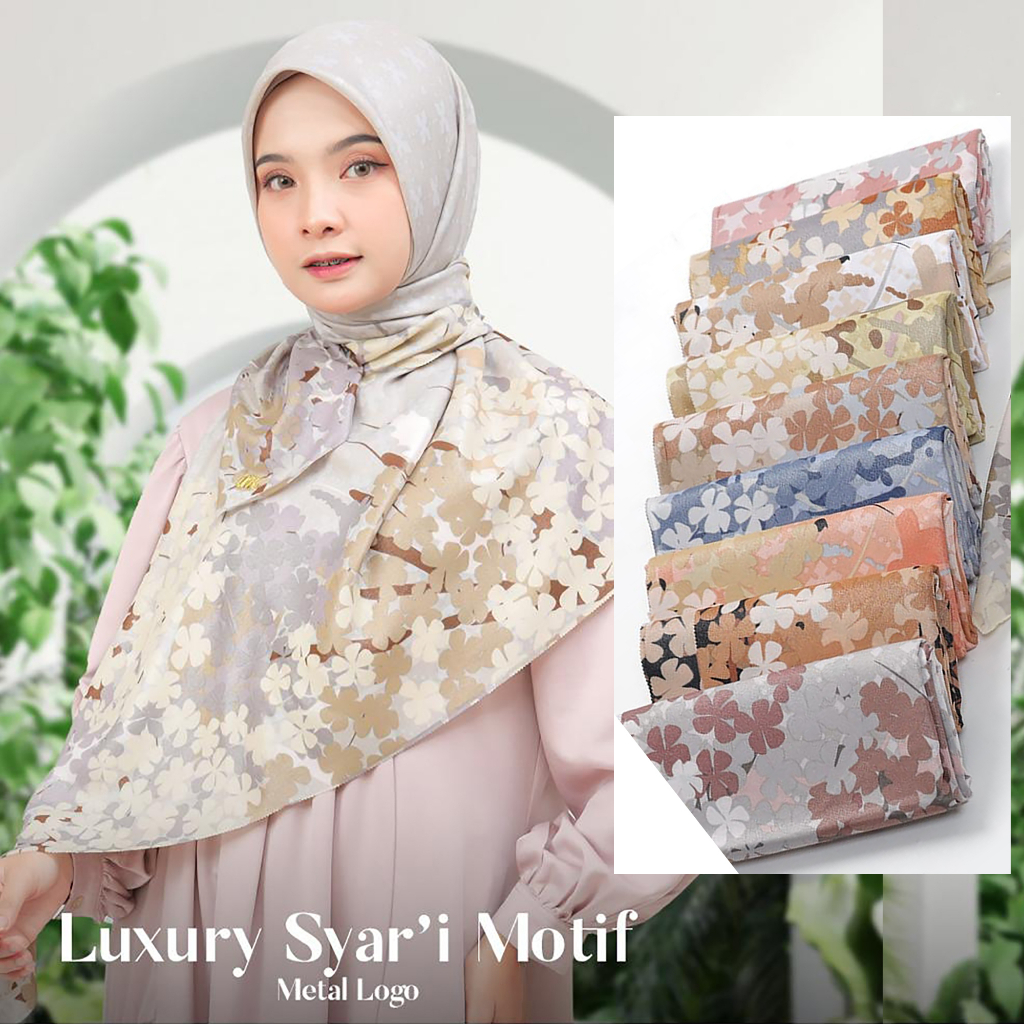 Jilbab Segiempat Syari  LUXURY PRINT Motif UMAMA LC 130 x 130 cm  kode SH metal logo bahan Cotton Lurex Glamour original PREMIUM