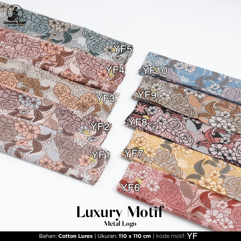 Jilbab Segiempat LUXURY PRINT UMAMA kode YF motif bahan Cotton Lurex original PREMIUM