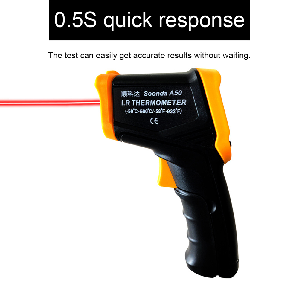 Infrared Thermometer Industrial LCD Backlight -50℃~500℃ Soonda A50