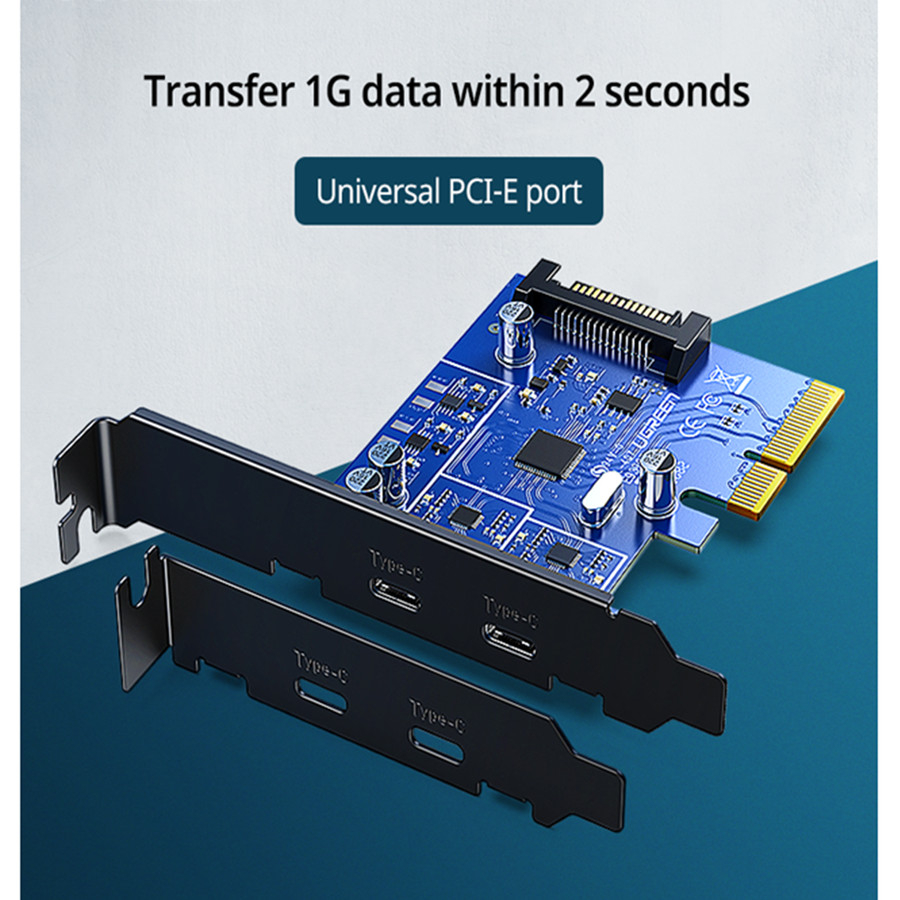 UGREEN PCI-E USB Type C 3.1 Expansion Card 2 Port Speed 10 Gbps PCIe X4/8/16