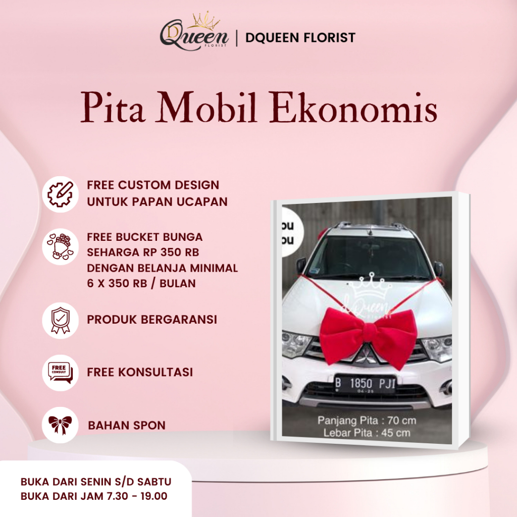 DQueen Florist Dekorasi Pita Hiasan Mobil Ekonomis Baru Motif Hadiah Jumbo Pengantin Bunga Bahan Spon Murah