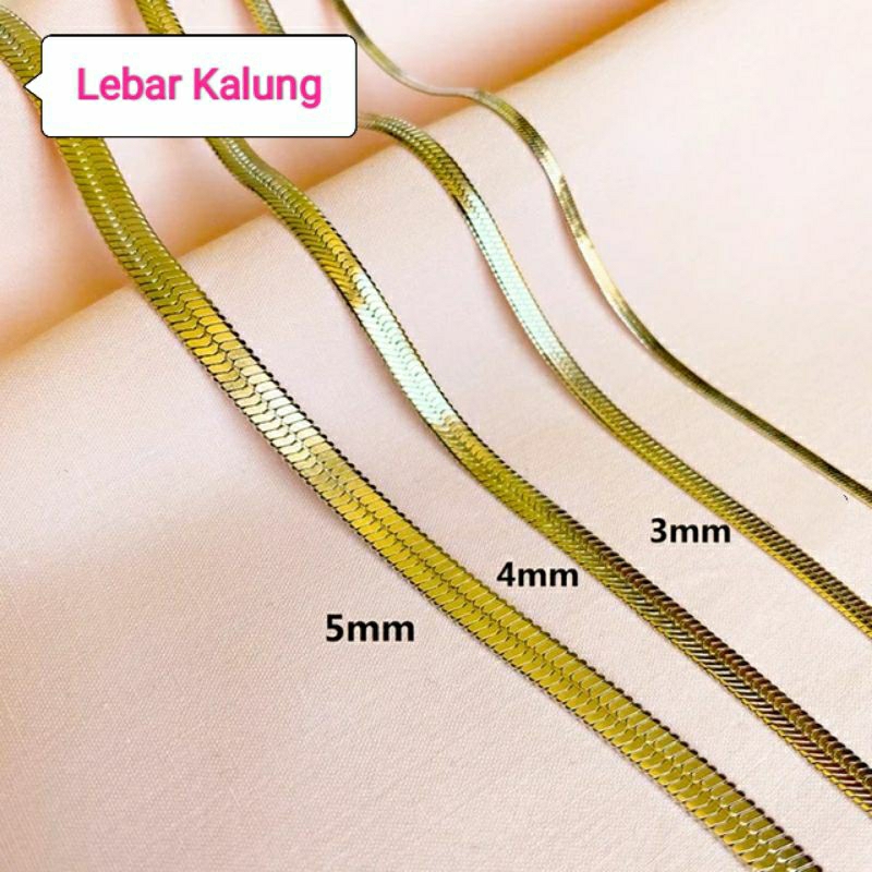 Kalung Titanium Import Flat Pipih Rata Gepeng Stainless Steel Anti Karat Selamanya Super High Quality Premium Flate Warna Gold Silver Style Elegan Kasual Vintage