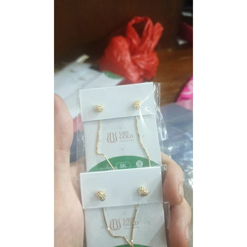 anting tusuk rantai panjang love hati emas asli 375 8k muda unik