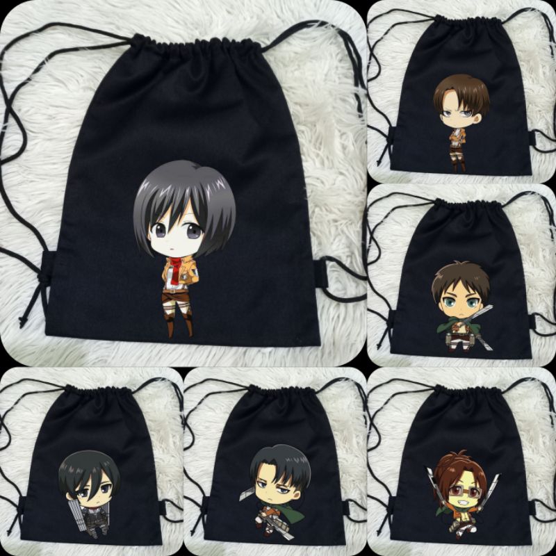 Tas Serut Kanvas Anime Attack On Titans Karakter / String Bag Anime AOT Kanvas / Tas Sekolah Cowok C