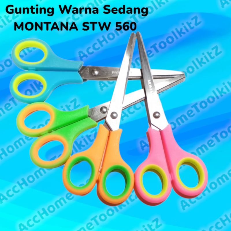 Gunting Kertas Sebaguna Scissors Original Gunting Warna Stainless Steel Renteng 12 pcs Ukuran Sedang / Tanggung STW 560 Rentengan 12pcs