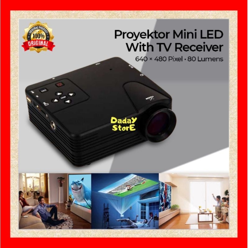 Proyektor Mini LED 640 x 480 Pixel 800 Lumens with TV Receiver - H100 - Black