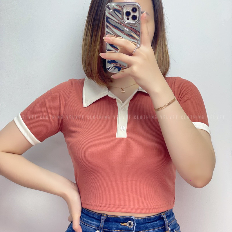 Polo Crop Top Polos Wanita / Crop Top Kerah Knit Wanita / Croptop Kerah Lengan Pendek 4694