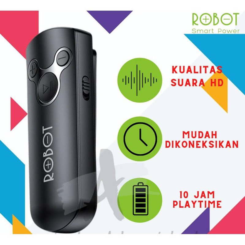 Original ROBOT Audio Reciver Bluetooth HD Sound + Aux Jack 3.5mm Multifungsi Small And Portable RS010