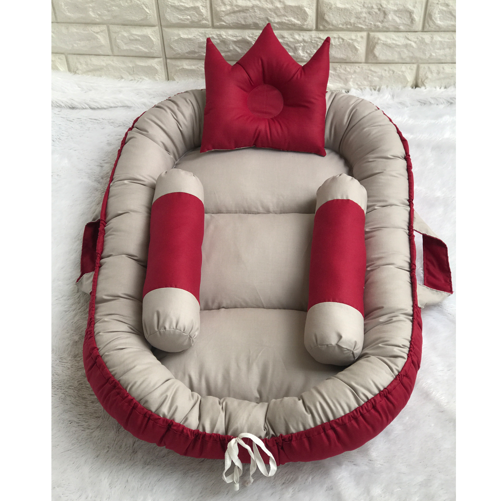 KASUR BAYI BABY NEST POLOS DUA KOMBINASI WARNA MAROON ABU