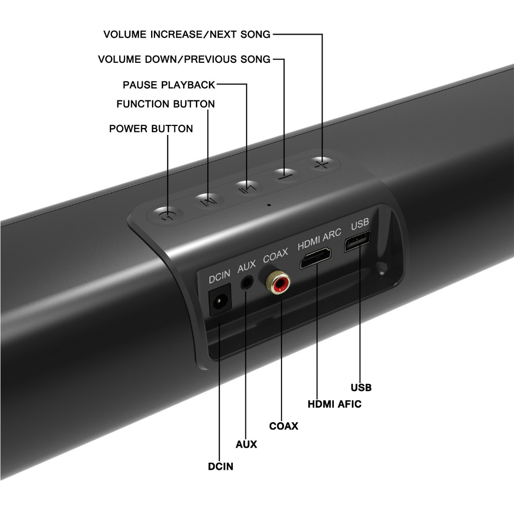 Soundbar Active Speaker Bluetooth Built-in EQ Audio - S20-Long - Black