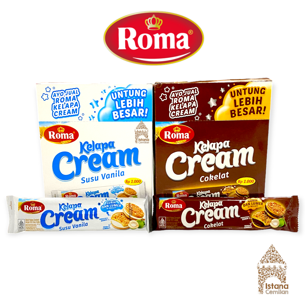 

Roma Kelapa Cream Cokelat / Susu Vanilla PACK (isi 12 pcs)