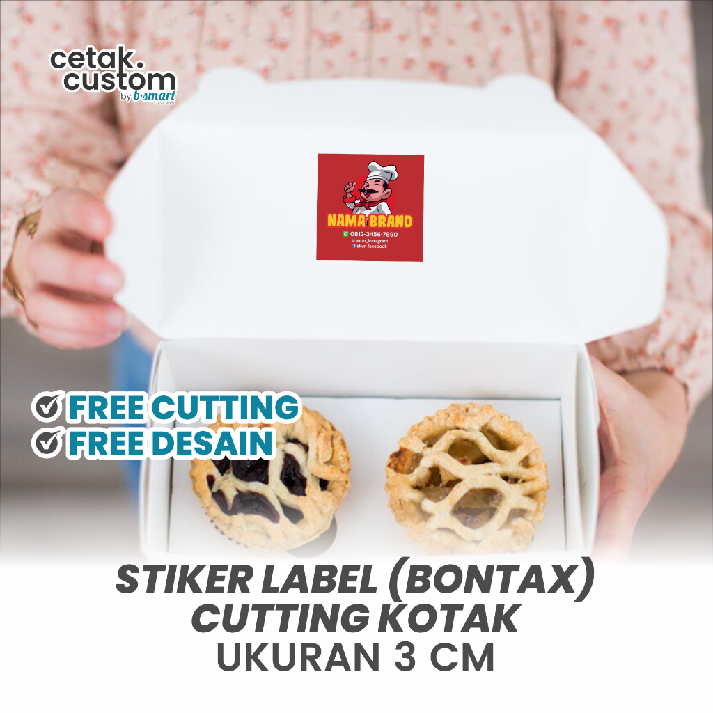 STIKER LABEL MAKANAN (BONTAX)+CUTTING KOTAK UKURAN 3x3 CM