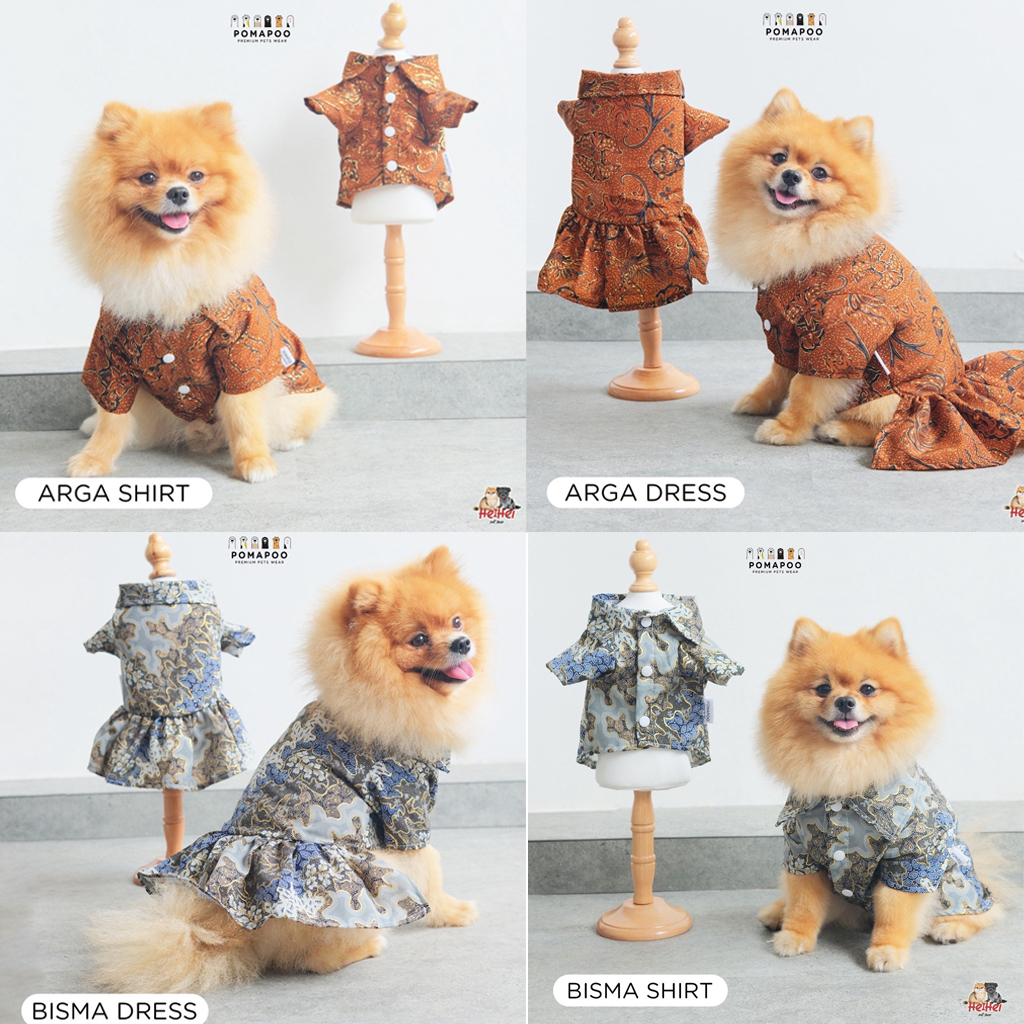 Pomapoo Kemeja Batik - Baju Kemeja Kucing Anjing Couple Shirt Dress - Pakaian Hewan Dress Kemeja