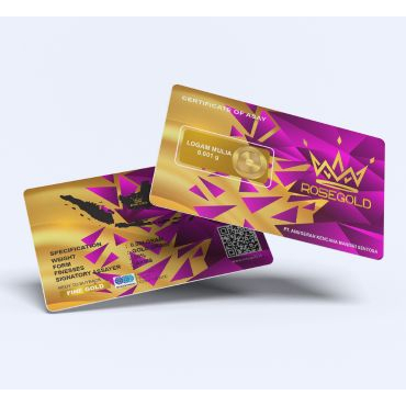 ROSE GOLD Reguler Series 0.001 Gram Kemasan Laminating TERMURAH Emas Mini Emas Batangan Logam Mulia Murni 24 Karat Bersertifikat Resmi Asli Original Tabungan Emas Souvenir Keren Mewah