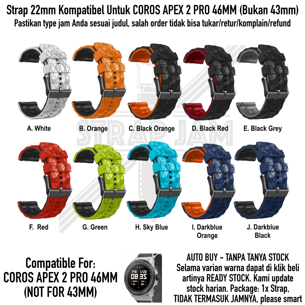 HPF Tali Jam Tangan Coros Apex 2 Pro 46mm - Strap 22mm Rubber Silikon Quick Release