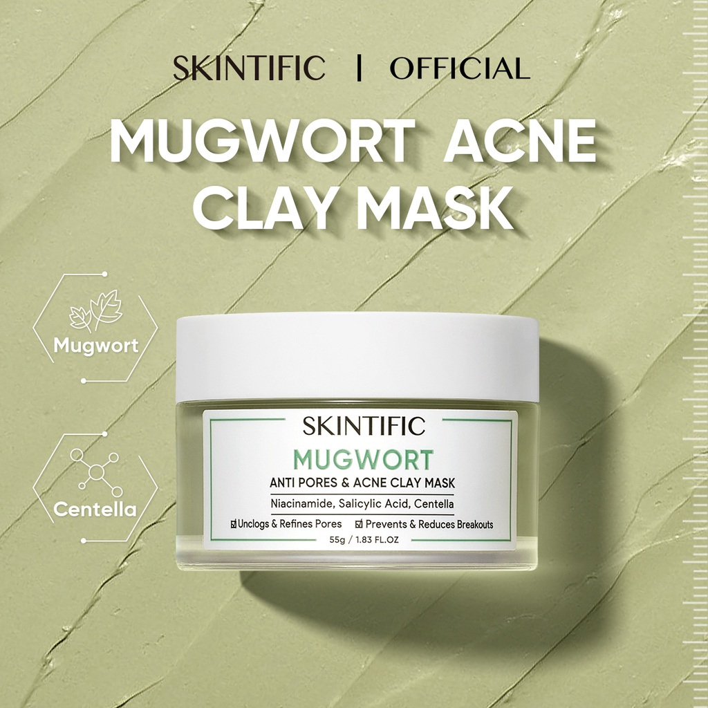 SKINTIFIC Mugwort Acne Clay Mask Jerawat Masker Wajah Masker / Wajah Bubuk Scrub Lulur Badan / Blackhead Remove - SKINTIFIC MUGWORT MASKER