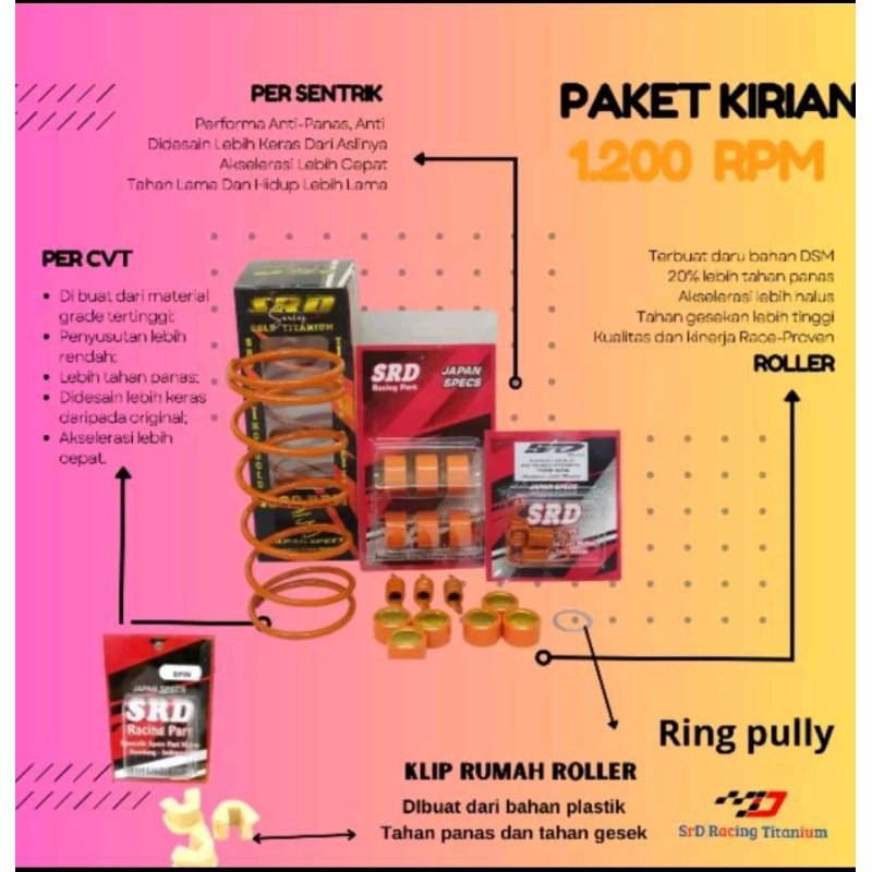 Paket kirian 1200 RPM Mio, Mio j, Mio M3, Beat karbu, Beat Fi, Vario 110,125,150, NMAX, PCX 150cc