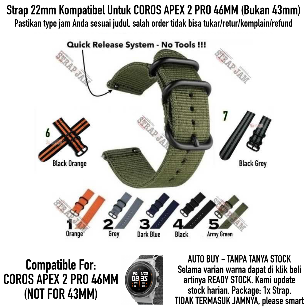 STT Strap Coros Apex 2 Pro 46mm - Tali Jam Tangan 22mm Nylon Stitching Quick Release