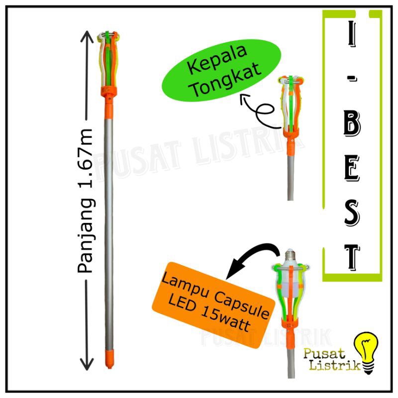 Tongkat Lampu 8jari 1.7meter i-Best Stick Pengganti Lampu Downlight 8Jari