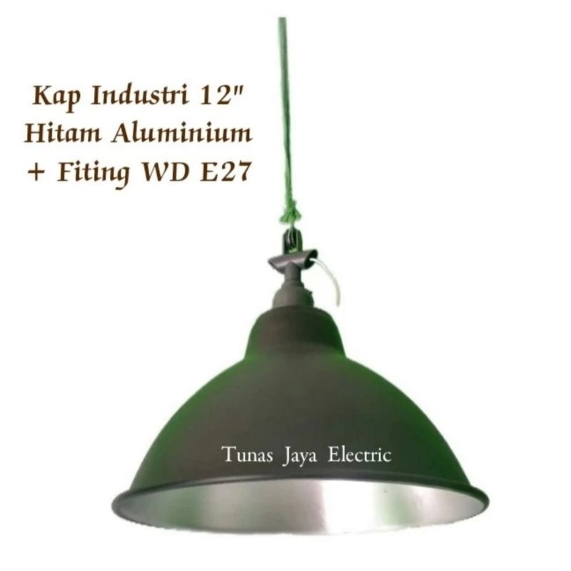 Kap Lampu Aluminium Hitam 12&quot; + Fiting WD E-27