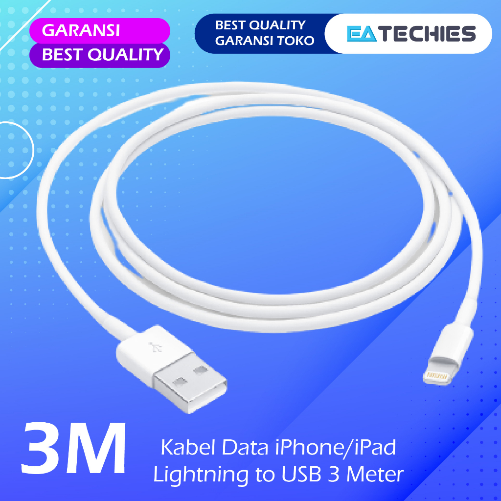 Kabel Data iPhone Lightning to USB 3 Meter / 3M MFi Apple iPad iPod