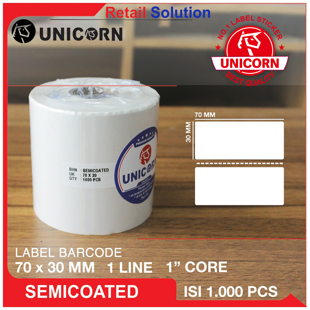 Stiker Label Barcode Semicoat 70x30 mm / 70 x 30 mm / 70x30mm / 7X3 CM