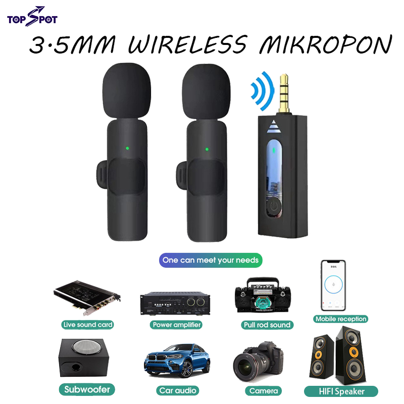 Topspot Mikrofon Nirkabel Lavalier Mic Portabel Audio Video pembuatan Rekaman Wireless Microphone HP Klip Untuk IPhone Android Live Game Mobile