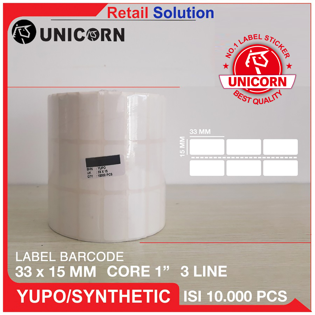 Unicorn Stiker Label Barcode YUPO Synthetic 33x15 mm / 33 x 15 mm / 33x15mm