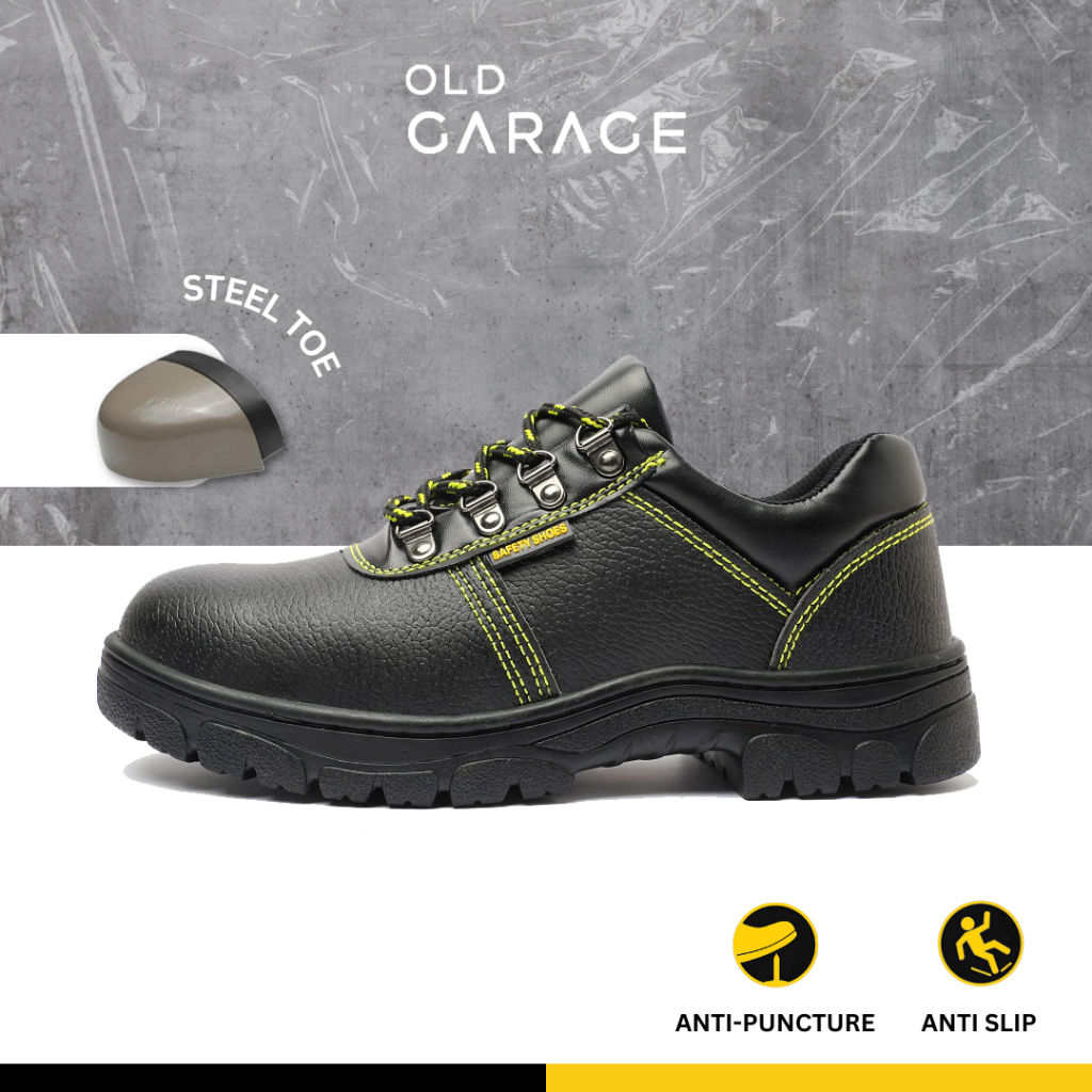 Safety Shoes Sepatu Safety Ujung Besi Low Cut Hitam Kuning