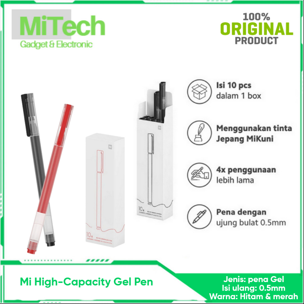 

XiaoMi GEL PEN 10 Pcs High Capacity Pulpen Pena