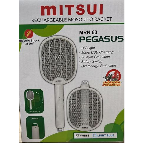 Raket Nyamuk Listrik merk Mitsui PEGASUS 2 in 1 fitur perangkap lampu