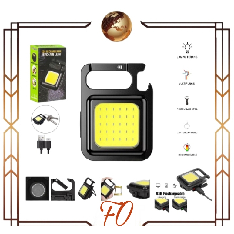 (FO)Mini Cob Keychain Lampu Senter Led Portable Light Usb Rechargeable Emergency