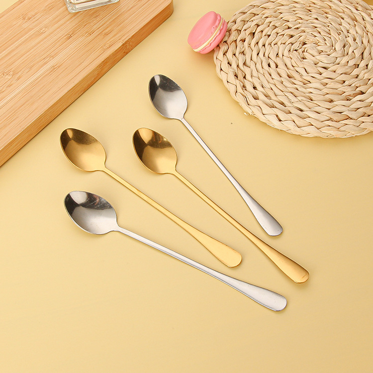 ❤ IJN ❤ SENDOK PENGADUK MINUMAN KOPI TEH STAINLESS STEEL GAGANG PANJANG OVAL DESSERT SPOON SERBAGUNA | SENDOK STAINLESS PANJANG OVAL &amp; BULAT | SENDOK ES KOPI PANJANG | SENDOK ADUK MINUMAN PENGADUK KOPI TEH COCKTAIL GAGANG PANJANG STAINLESS STEEL GOLD