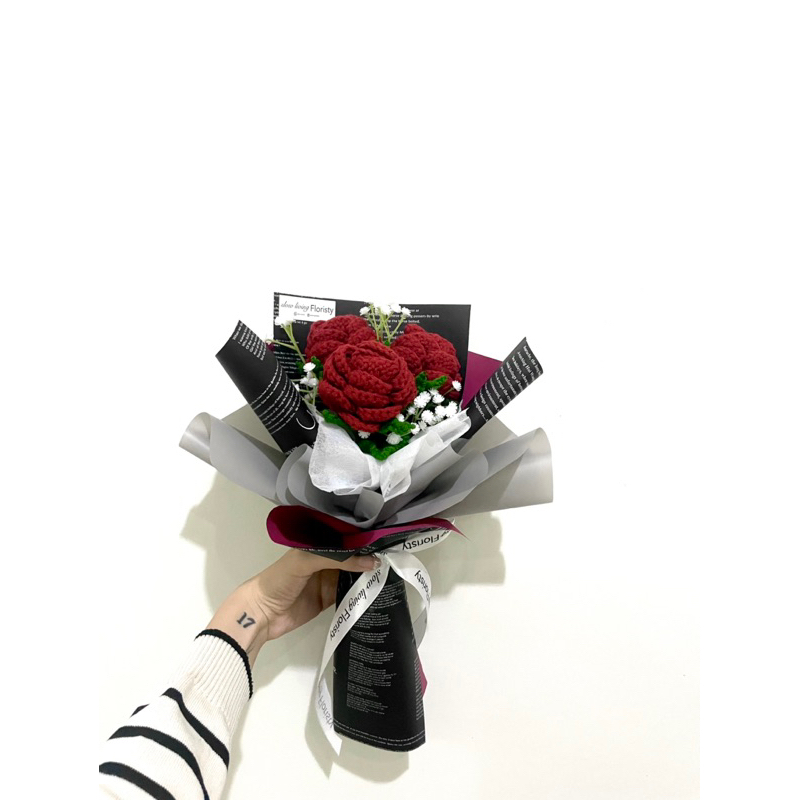 CROCHET ROSES / HANDMADE FLOWER BOUQUET / CROCHET FLOWER BOUQUET / HADIAH ANNIVERSARRY