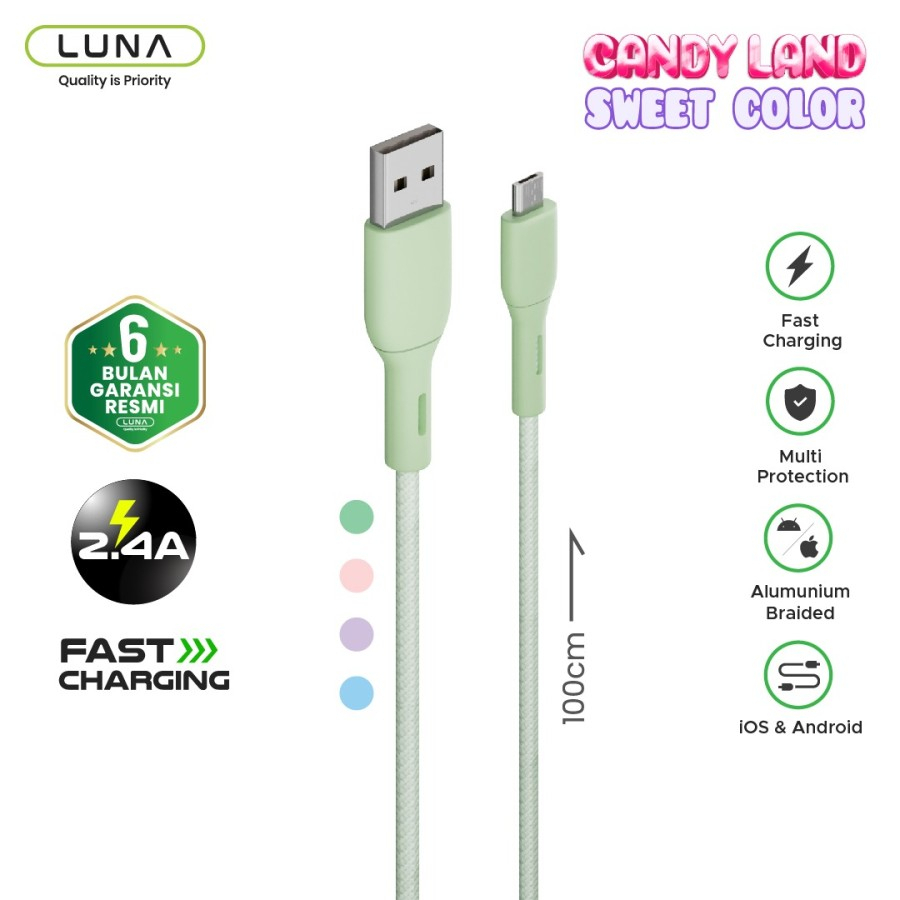 LUNA Kabel Data Colorful Micro USB / Type C / Lightning Quick Charging