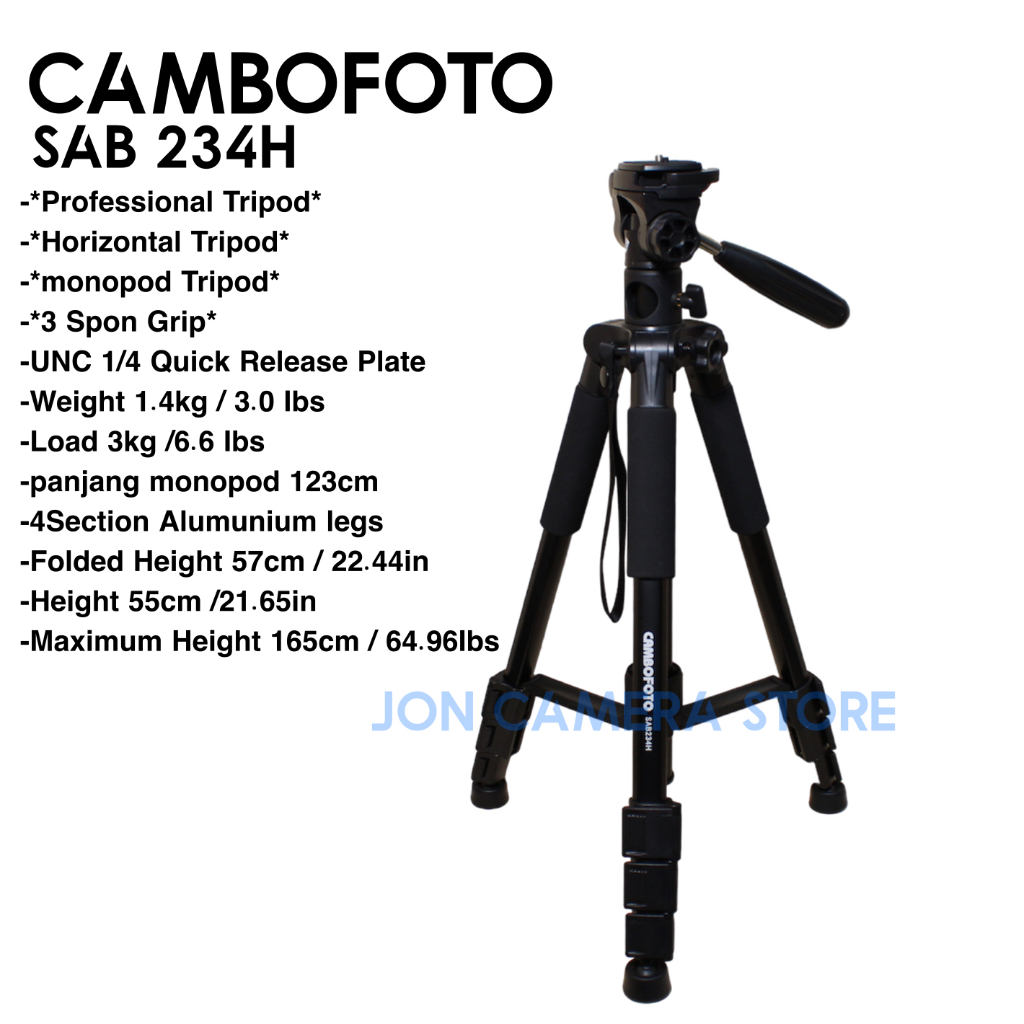 Cambofoto SAB 234H Tripod Monopod Horizontal Tripod 3 in 1 Kamera, Hp