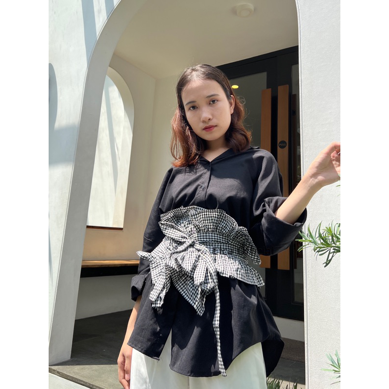 Obi ruffle tartan / obi ruffle kotak / obi ruffle cube / ikat pinggang obi kotak tartan / obi belt