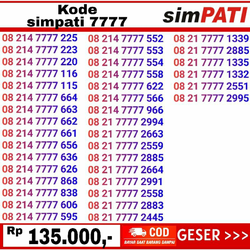 nomor cantik telkomsel simpati 7777 rapi murah