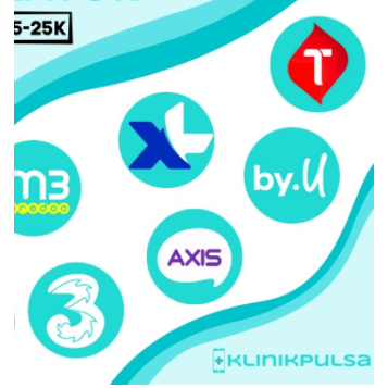 Pulsa 5rb, 10rb, 15rb, 20rb, 25rb Telkomsel/Simpati, Indosat/IM3, XL, Axis, Tri/Three, Smartfren, By