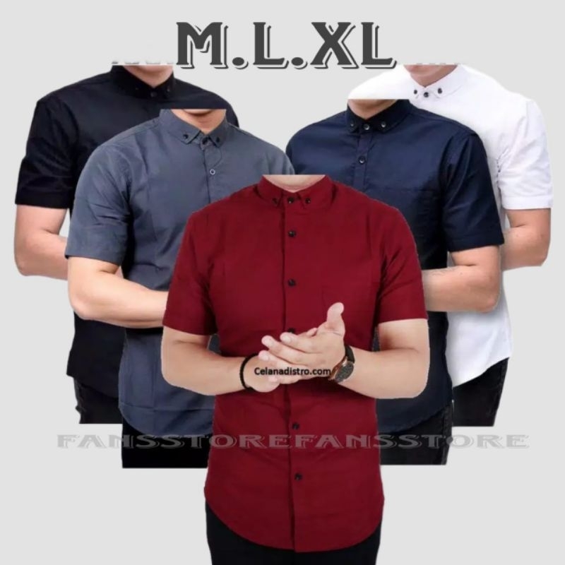 KEMEJA PRIA LENGAN PENDEK KASUAL FORMAL KERJA KANTOR POLOS PUTIH HITAM WHITE