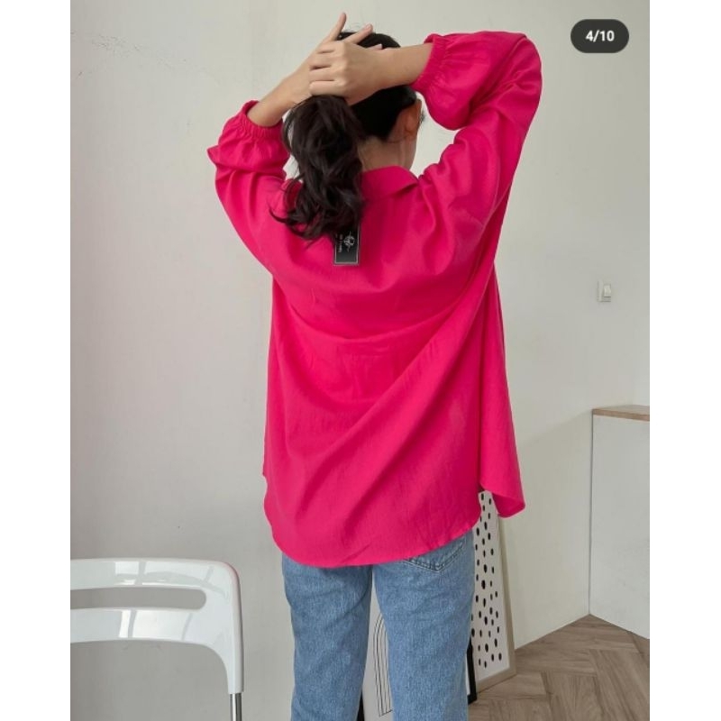 Blouse Wanita Polos Oversize Megan Blouse Kemeja Crinkle Airflow Kekinian