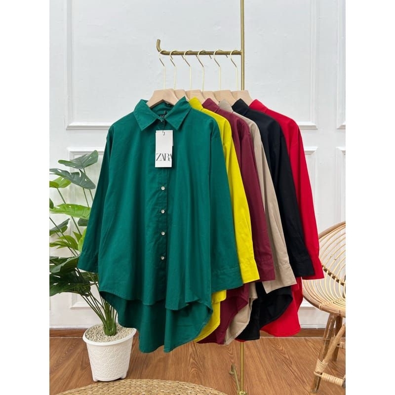 Kemeja Wanita Polos Oversize Olivia Shirt Zara Bahan Shakila Kekinian