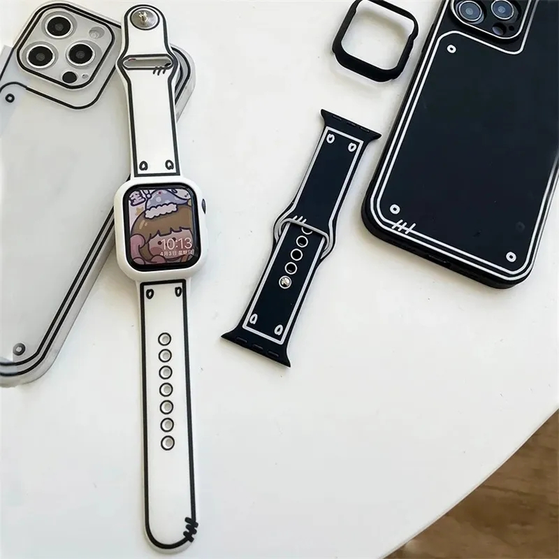 GRAFITI 3D Design Cartoon Silicone Rubber Strap Apple Watch 38mm 40mm 41mm 42mm 44mm 45mm Ultra Tali jam iwatch series q 2 3 4 5 6 7 8 se ultra