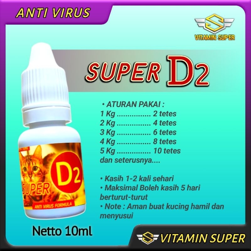 Obat Kucing Anti Virus Super D2 | Obat Flu Berat, Panleu, Calici, Distemper, Mencret, Pipis Darah, Sariawan, Lemes, Muntah dan Ambein