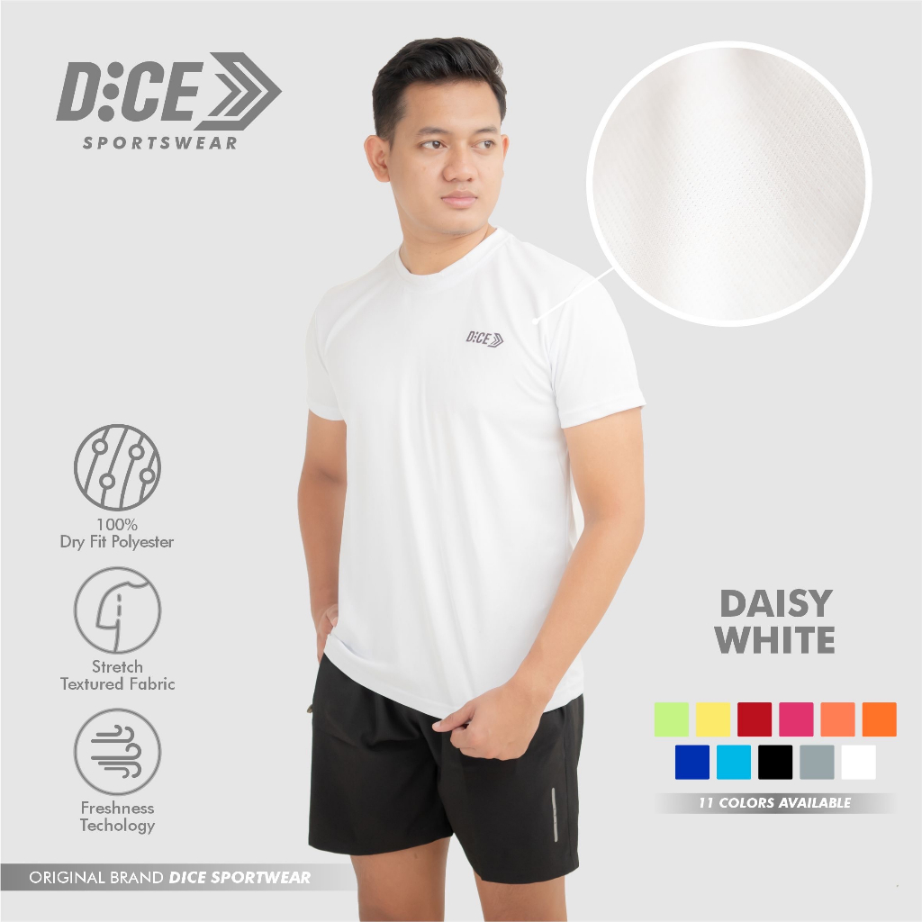 Jersey Kaos Olahraga Polos Putih Bola Futsal Gym Running Badminton Voli Dice Daisy White